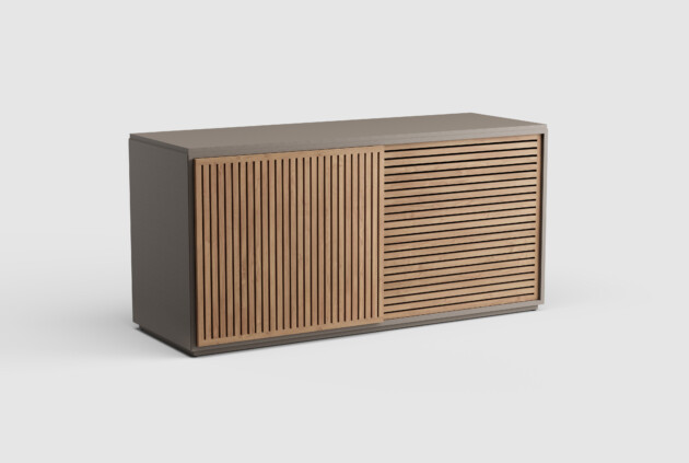 Savoy High Credenza Aluminum Top & Teak Doors