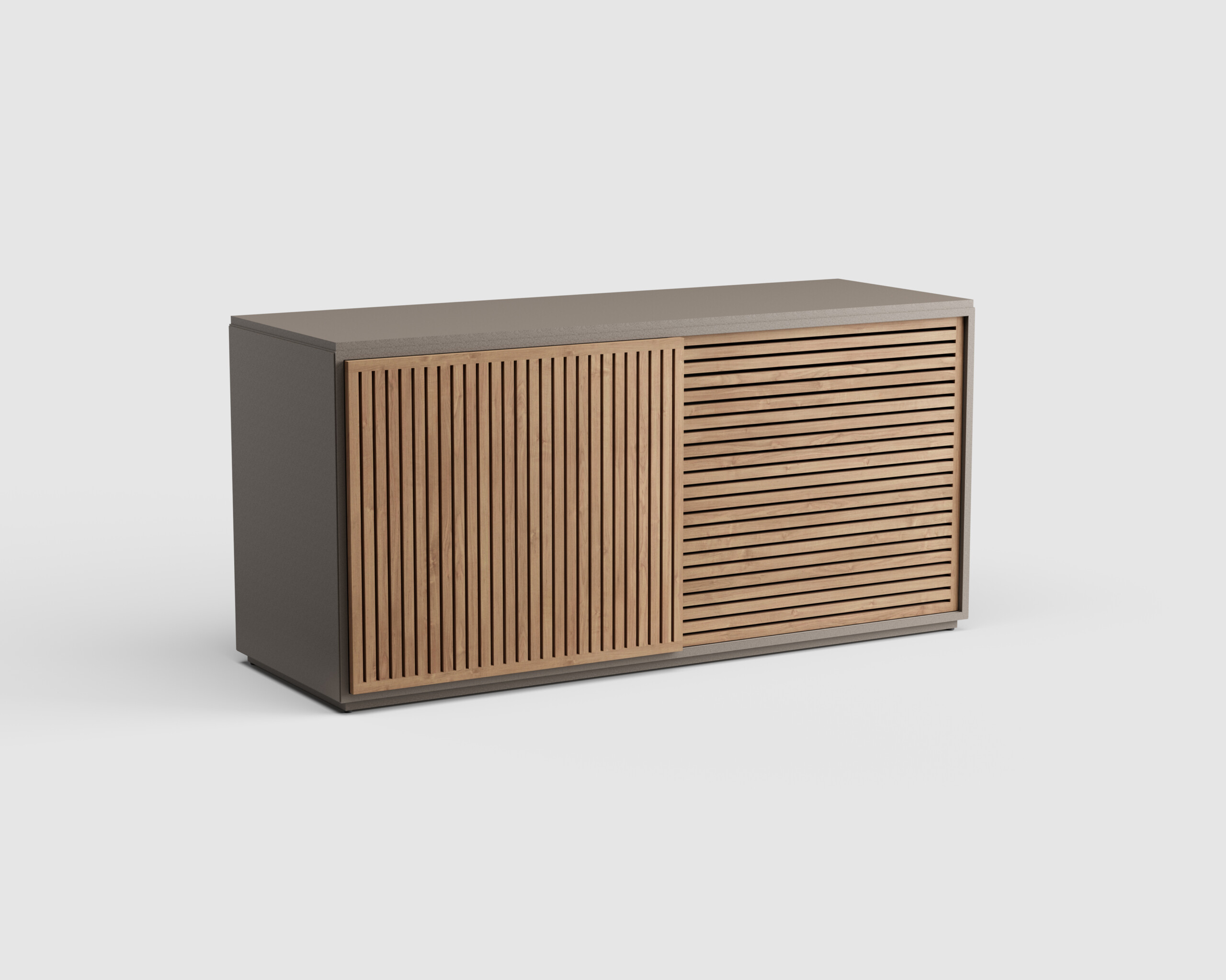 Savoy High Credenza Aluminum Top &#038; Teak Doors