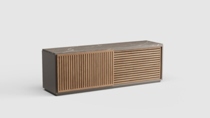 Savoy Low Credenza Stone Top &#038; Teak Doors