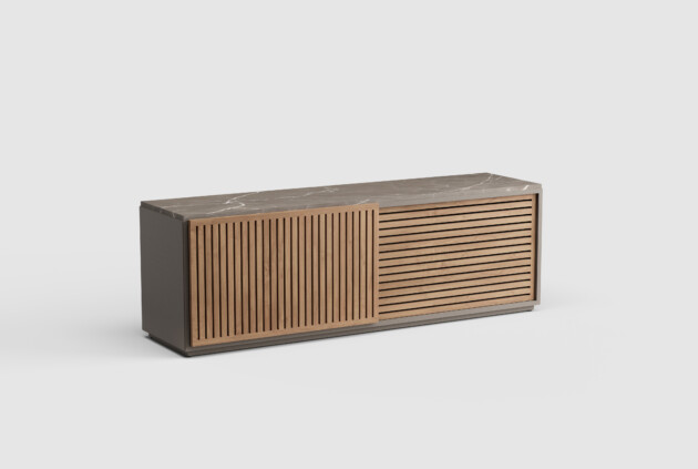 Savoy Low Credenza Stone Top & Teak Doors